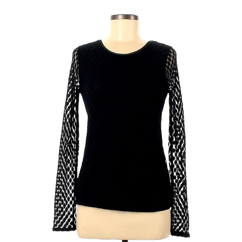 REISS PIP Black Blouse Top - Sheer Embroidered Body and Sleeves Size Small